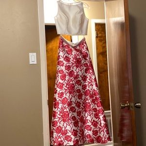 Royal We 2-Piece Prom dress, white top with a white bottom with pink flowers